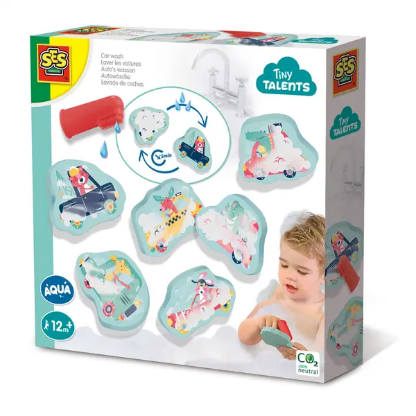 Jucarie de baie Spala masinile, set cu 6 masini din spuma si perie pentru degete
