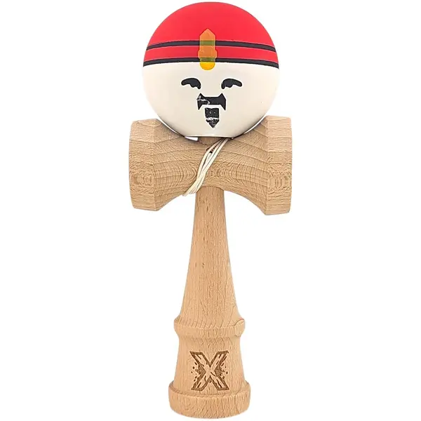Jucarie de indemanare din lemn, Kendama X, Super Sticky, 18 cm, Rosu, Alb, Galben