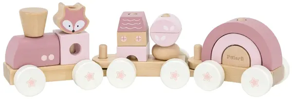 Jucărie de înșirat din lemn Viga Toys PolarB - Trenuleț roz, cu vulpe