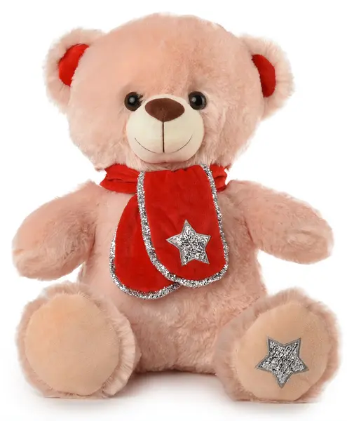 Jucărie de pluș Amek Toys - Ursuleț bej cu o eșarfă roșie, 60 cm