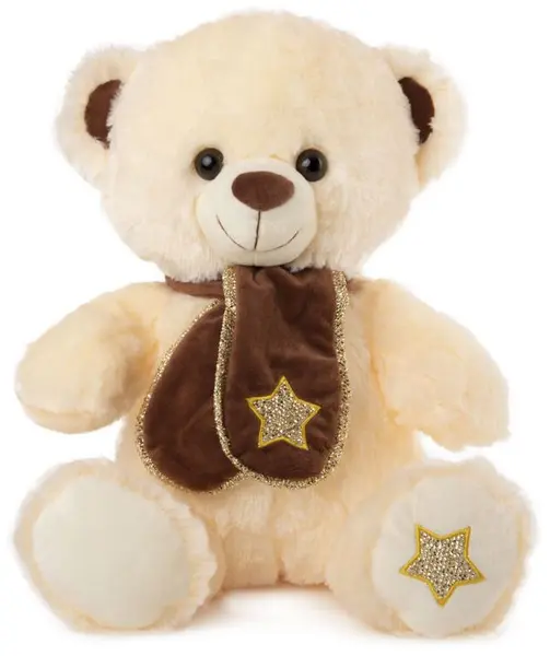 Jucărie de pluș Amek Toys - Ursuleț ecru cu eșarfă maro, 60 cm