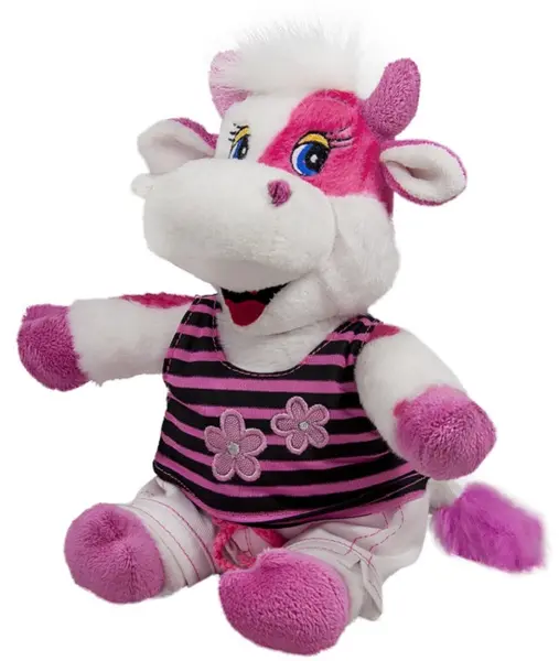Jucărie de pluș Amek Toys - Vacă roz cu bluză, 25 cm