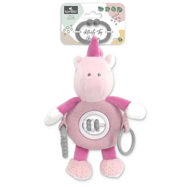 Jucarie de plus cu inel pentru agatat Unicorn Roz 24 cm 0 luni+