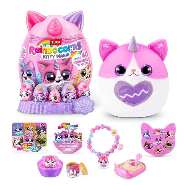 Jucarie de plus surpriza, Rainbocorns, Eggzania Kitty Mania, 40 surprize