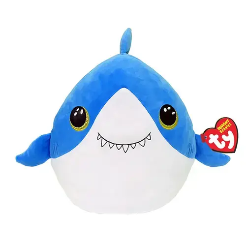 Jucarie de plus Ty Squishy Beanies Finsley, rechin 22cm (Albastru/Alb)
