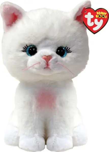 Jucărie de pluș TY Toys Beanie Boos -Pisica Amelia, albă, 15 cm