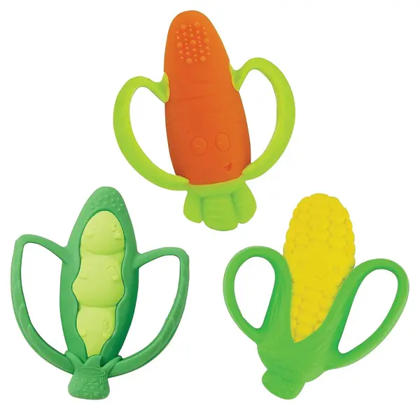 Jucărie dentiție siliconică Infantino - Farmers Market, set de 3 bucăți