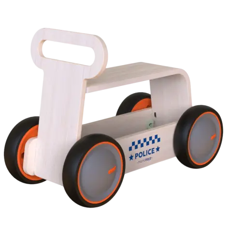 Jucarie din lemn 3 in 1 Politie DriveMe Wood: masinuta ride-on, premergator si carucior de jucarii MamaToyz