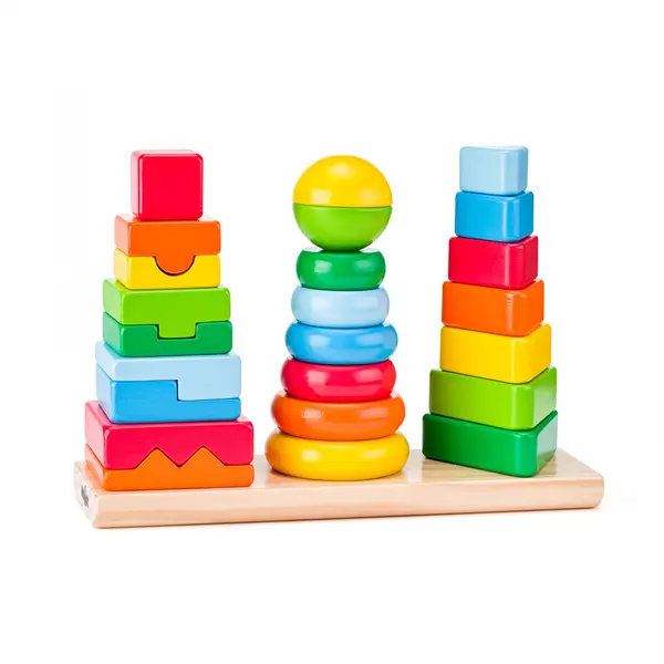 Jucarie din lemn de stivuit , Forme geometrice, turnuri educative