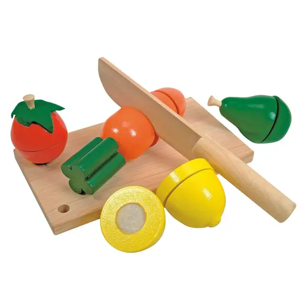 Jucarie din lemn , Legume si fructe de taiat, set educativ