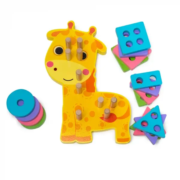 Jucarie din Lemn - Potrivire si Stivuire 4 Forme - Girafa - Nurio