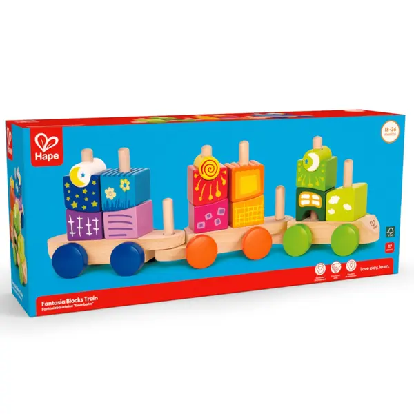 Jucarie din lemn , Tren cu cuburi de stivuit Fantasia