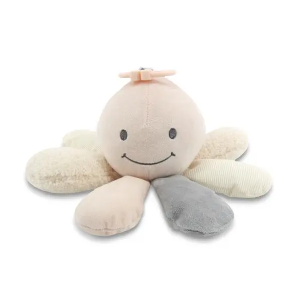 Jucarie din plus cu zornaitoare si zona fosnaitoare Octopus Natural Beige 0 luni+