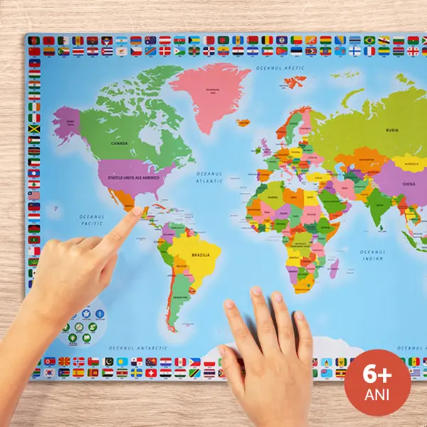 Jucarie educativa - My Map - Harta interactiva in jurul lumii, bilingv RO/EN + creion interactiv Momki | Momki