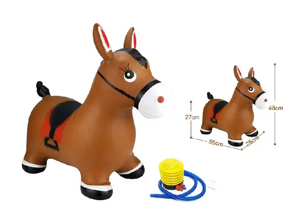 Jucarie gonflabila pentru copii Malplay Brown Horse, din cauciuc rezistent cu pompa inclusa, dimensiune 55 x 48 x 27 cm