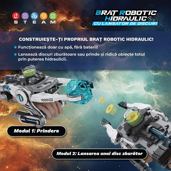 Jucarie interactiva - Brat robotic hidraulic cu lansator de discuri | Roovi