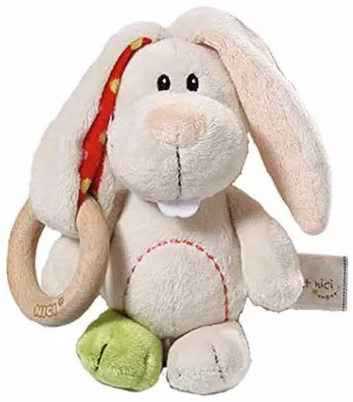 Jucărie moale cu inel din lemn Nici - Tilly Rabbit, 15 cm