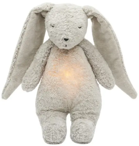 Jucărie moale Moonie Organic 2.0 - Bunny, cu lampă de veghe și sunete relaxante, Gray