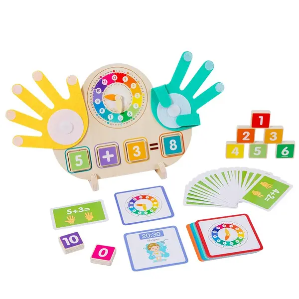 Jucarie Montessori 2 in 1 cu cuburi de numarat si ceas didactic