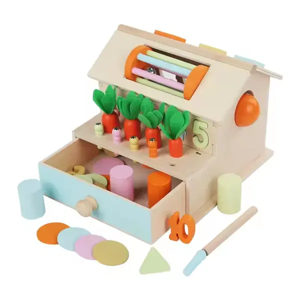 Jucarie Montessori din lemn 8-in-1 - casuta cu activitati educative