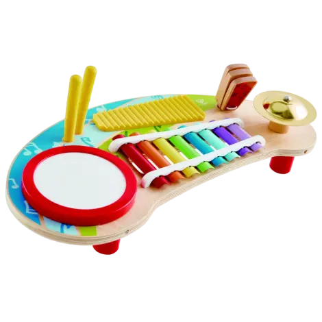 Jucarie muzicala All in One Play Board, cu tambur, xilofon, clapeta si percutii. Hape E0612
