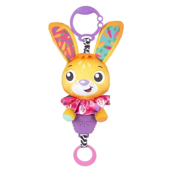 Jucarie muzicala de agatat la carucior iepuras Playgro Portocaliu/Roz