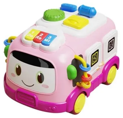 Jucărie muzicală pentru bebeluși 6 în 1 Raya Toys - Bus multifuncțional, roz