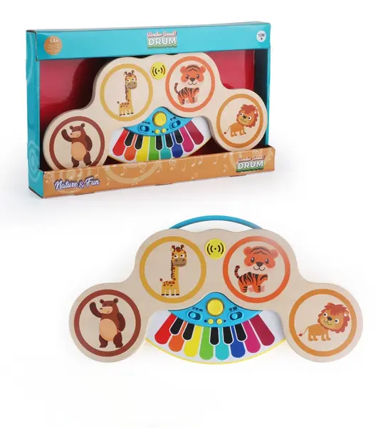 Jucarie muzicala pentru bebelusi, pian si set tobe din lemn, Montessori