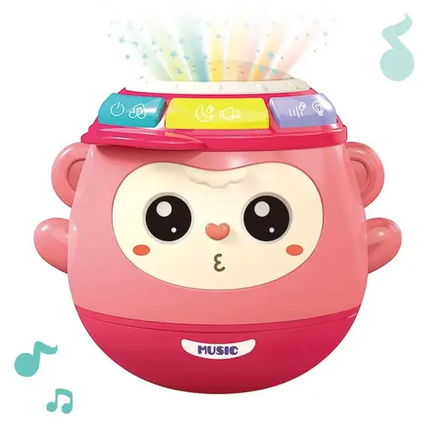 Jucărie muzicală pentru bebeluși tip nevaliașcă 4 în 1 Raya Toys - Maimuță, roz