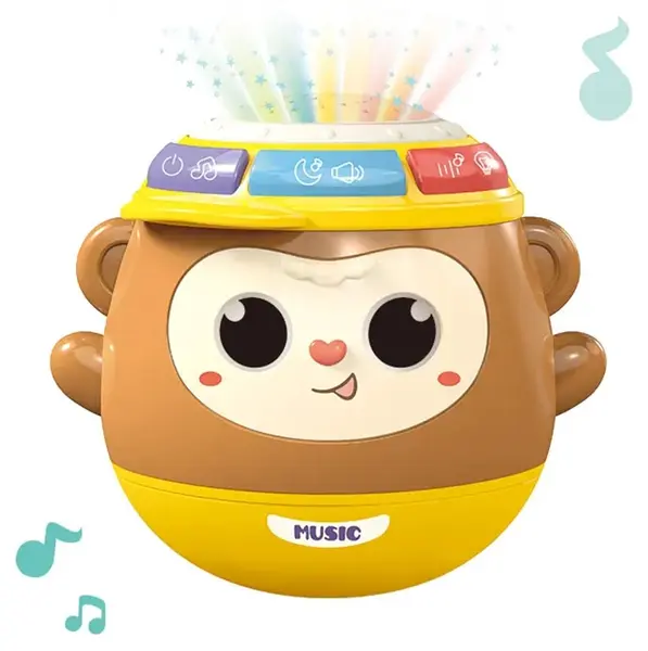 Jucărie muzicală pentru bebeluși tip nevaliașka 4 în 1 Raya Toys - Maimuță, galbenă