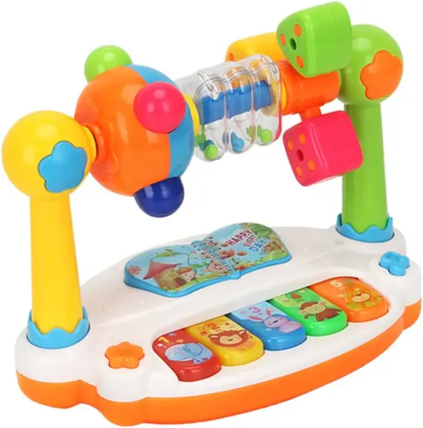 Jucarie muzicala pentru bebelusi tip pian interactiv multicolor cu lumini si sunete