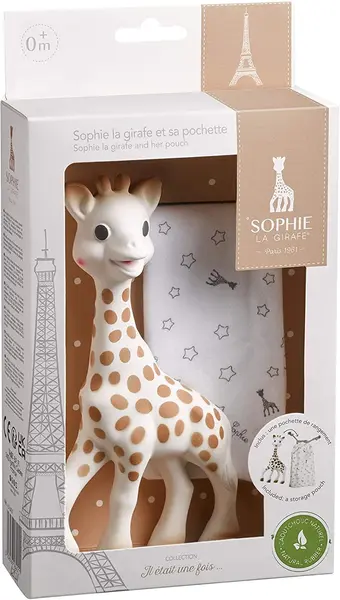 Jucarie pentru bebelusi Sophie la Girafe - Sophie, 18 cm., cu punga pentru depozitare