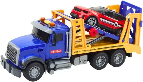 Jucărie pentru copii Lean Toys - Camion care tractează o mașină, 30 cm