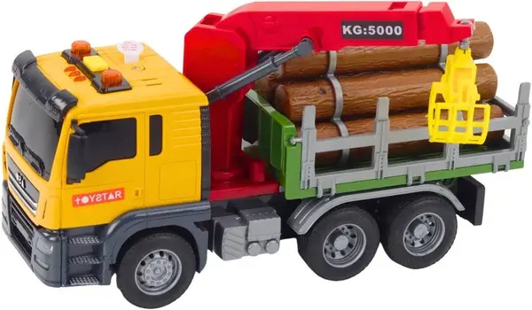 Jucărie pentru copii Lean Toys - Camion de bușteni, 27 cm, galben