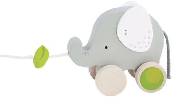 Jucărie pentru tragere din lemn Goki - Elefant gri