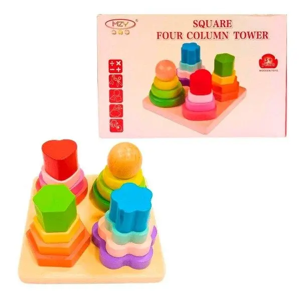 Jucarie stivuire forme geometrice 4 coloane - Joc motricitate educativ ZukiToys.ro