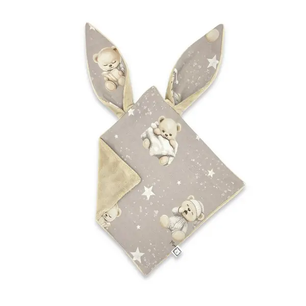 Jucarie textila senzoriala, MimiNu, Moale, Cu doua fete, 30 x 30 cm, Din tesatura minky si bumbac, Materiale certificate Oeko Tex Standard 100, Bedtime story beige
