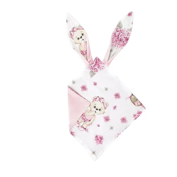 Jucarie textila senzoriala, MimiNu, Moale, Cu doua fete, 30 x 30 cm, Din catifea si bumbac, Materiale certificate Oeko Tex Standard 100, Design, Pink Ballerina