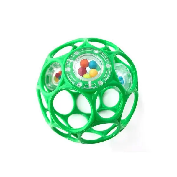Jucarie zornaitoare, Oball, 29 orificii, Fara BPA, PVC, latex sau ftalati, 10 cm, 0 luni+, Verde