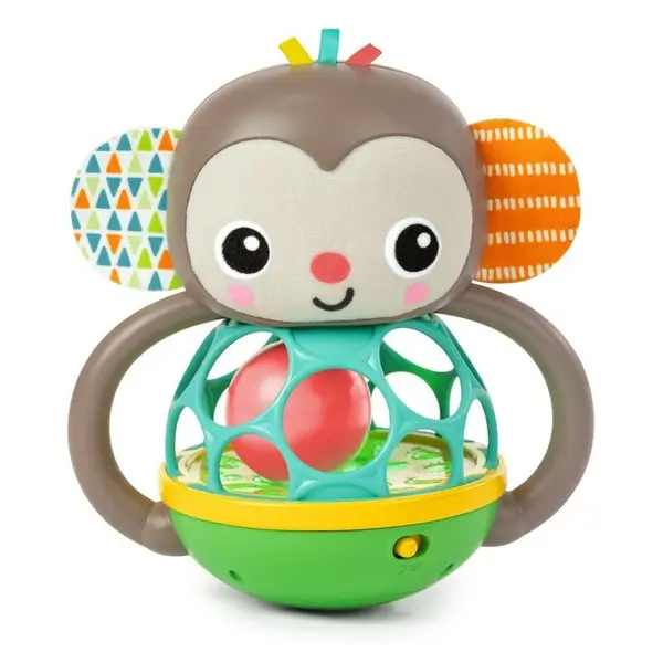 Jucarie zornaitoare, Oball, Grab & Giggle Monkey, 20 sunete si melodii, Manere moi, Usor de prins, 6 luni+, Multicolor