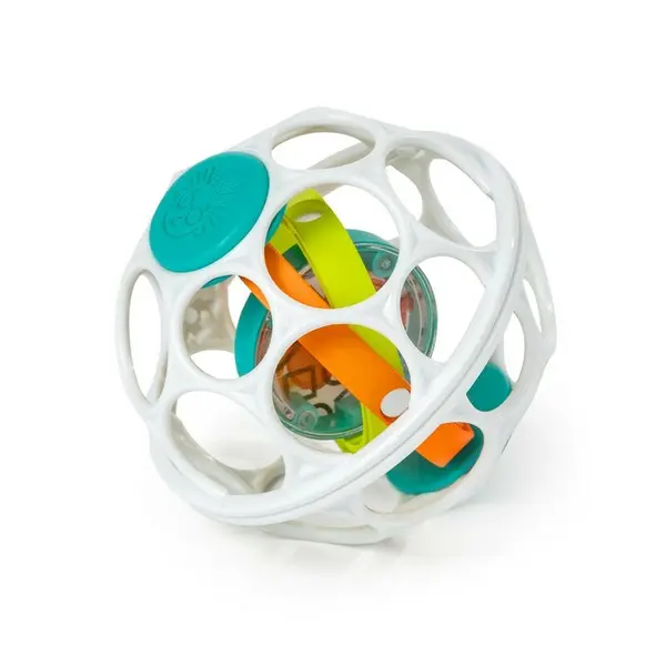 Jucarie zornaitoare, Oball, Grip & Spin, Cu oglinda si bucle interioare rotative, Stimuleaza motricitatea fina, Fara BPA , 0 luni+, Multicolor