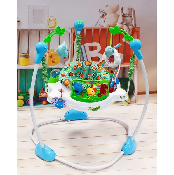Jumper interactiv pentru copii MalPlay Blue, cu sunete, lumini si scaun rotativ 360