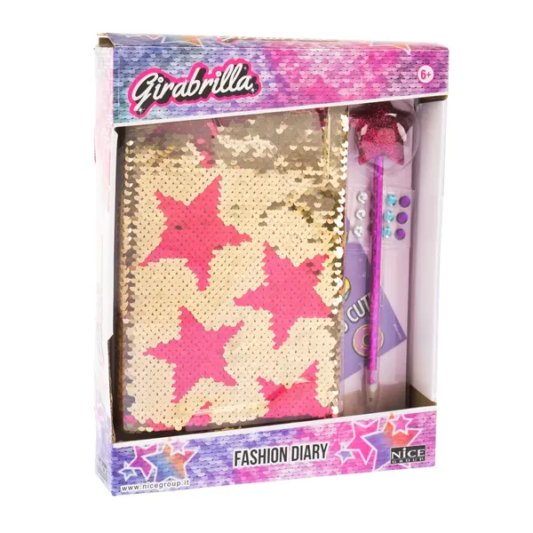 Jurnal Fashion Girabrilla - set jurnal cu paiete reversibile si pix Magenta Stars