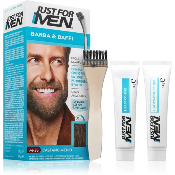 Just for Men Men Moustache & Beard vopsea pentru barbă pentru acoperirea firelor albe culoare M-35 Mid Grey 1 buc