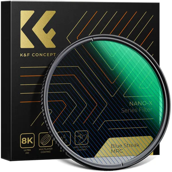 K&F 52mm Filtru Blue Streak, Grosime 2mm, HD, Rezistent la Apa, Anti-Zgariere, Acoperire Verde