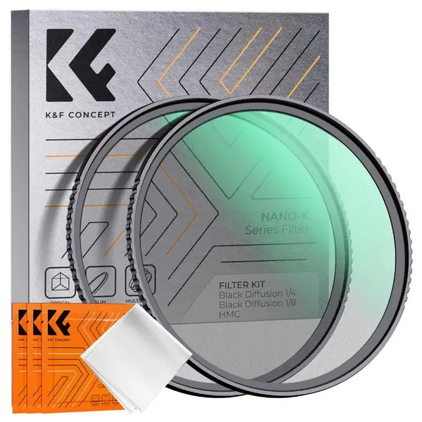 K&F 58mm K Series Kit Filtre Black Mist, 1/4 si 1/8, Sticla AGC Japoneza, 18 Straturi Nano, Rama Ultra-Subtire 3.3mm