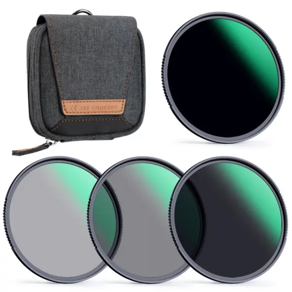 K&F 58mm Nano-X Kit Filtre ND, ND4, ND8, ND64, ND1000, Rama Aluminiu 3.3mm, Acoperire 28 Straturi, Rezistent la Apa
