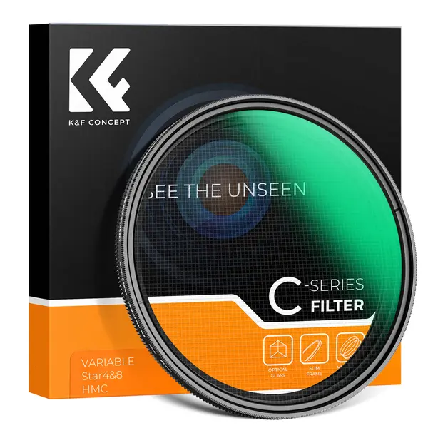 K&F 62mm Filtru Stelar Variabil 4-8 Linii, Sticla Optica cu Acoperire Verde, 18 Straturi de Acoperire, Rama din Aluminiu