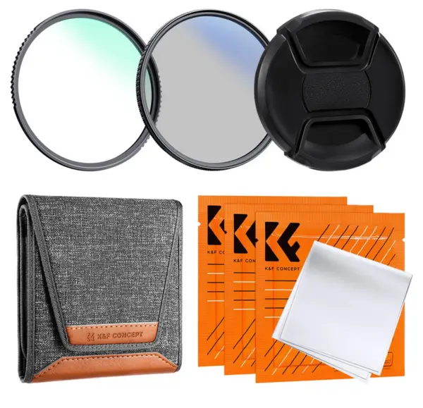 K&F 62mm Kit Filtre Foto Profesional, UV si CPL, 18 Straturi Nano-Coating, Sticla Optica Japoneza, Cu Husa si Capac Obiectiv