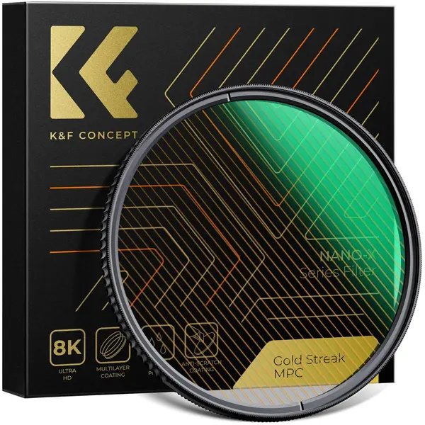 K&F 67mm Filtru Gold Streak Effect, Sticla Optica AGC, Acoperire Nano 28 Straturi, Rama Aluminiu 5.3mm, Grosime 2mm